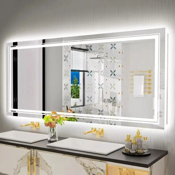 LED Bathroom Mirror With Front And Backlit Lights Wall Mounted Anti Fog