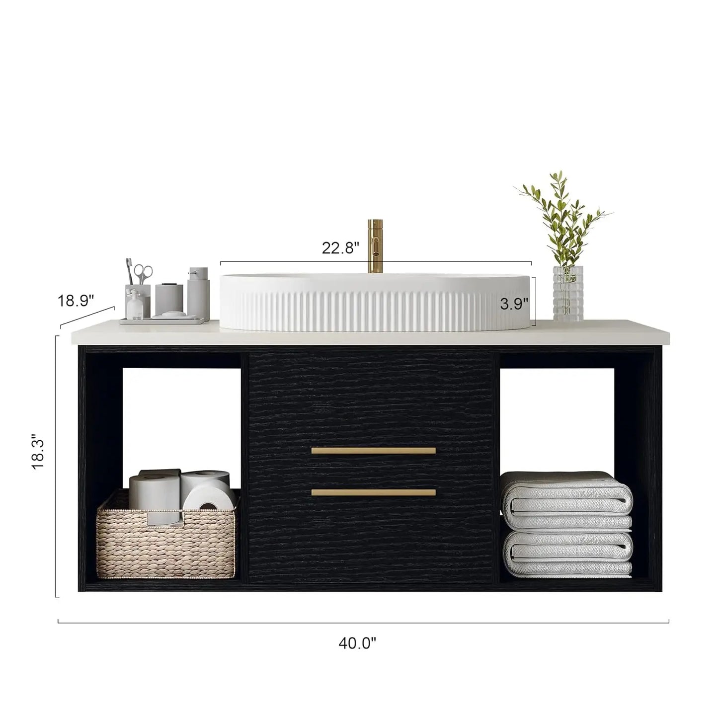 Modern Floating Bathroom Vanity With Ceramic Sink And Wood Cabinet