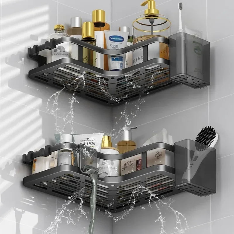 Double Layer Stainless Steel Corner Shelf No Drill Wall Organizer
