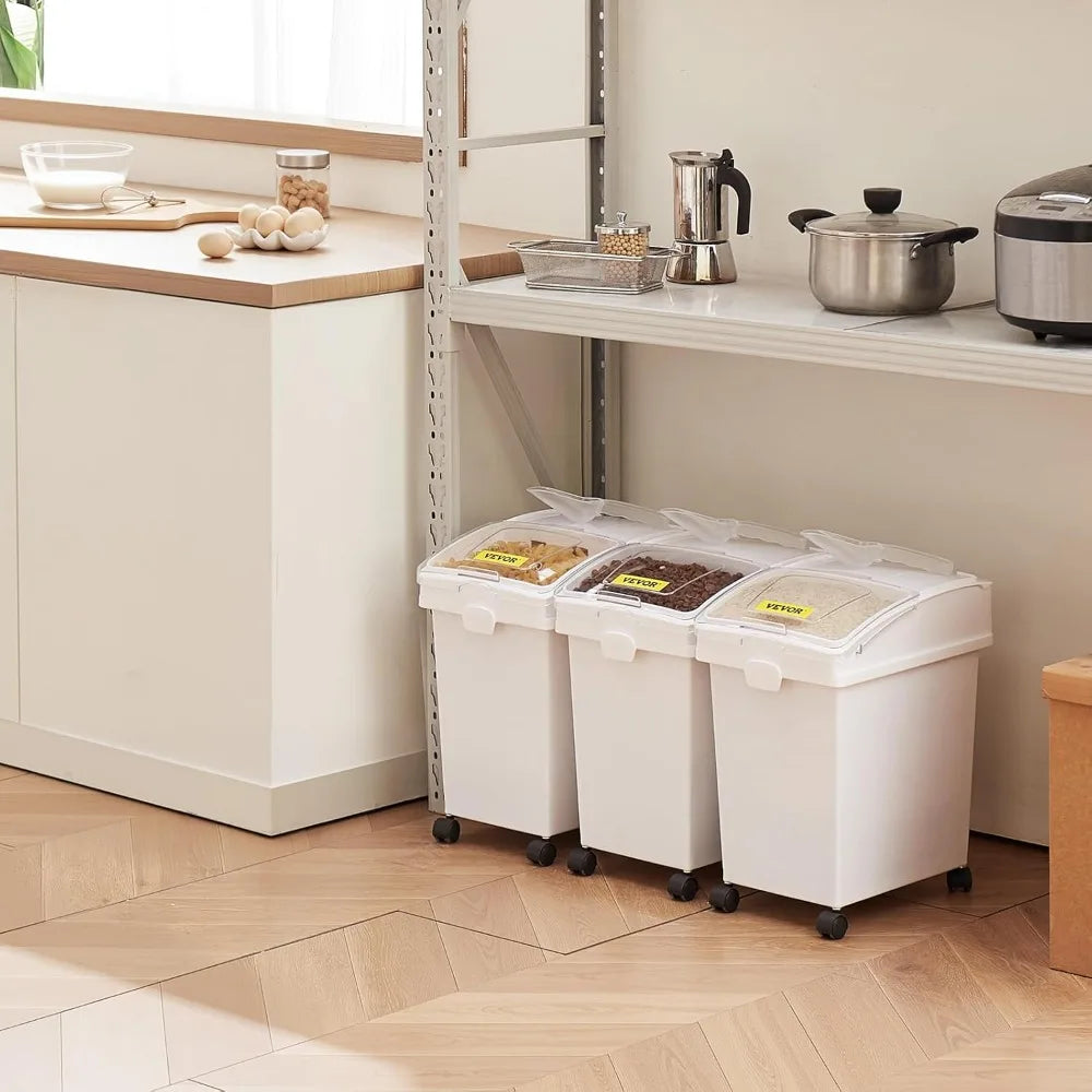 3-Piece Ingredient Storage Bin Set With Wheels And Sliding Lid