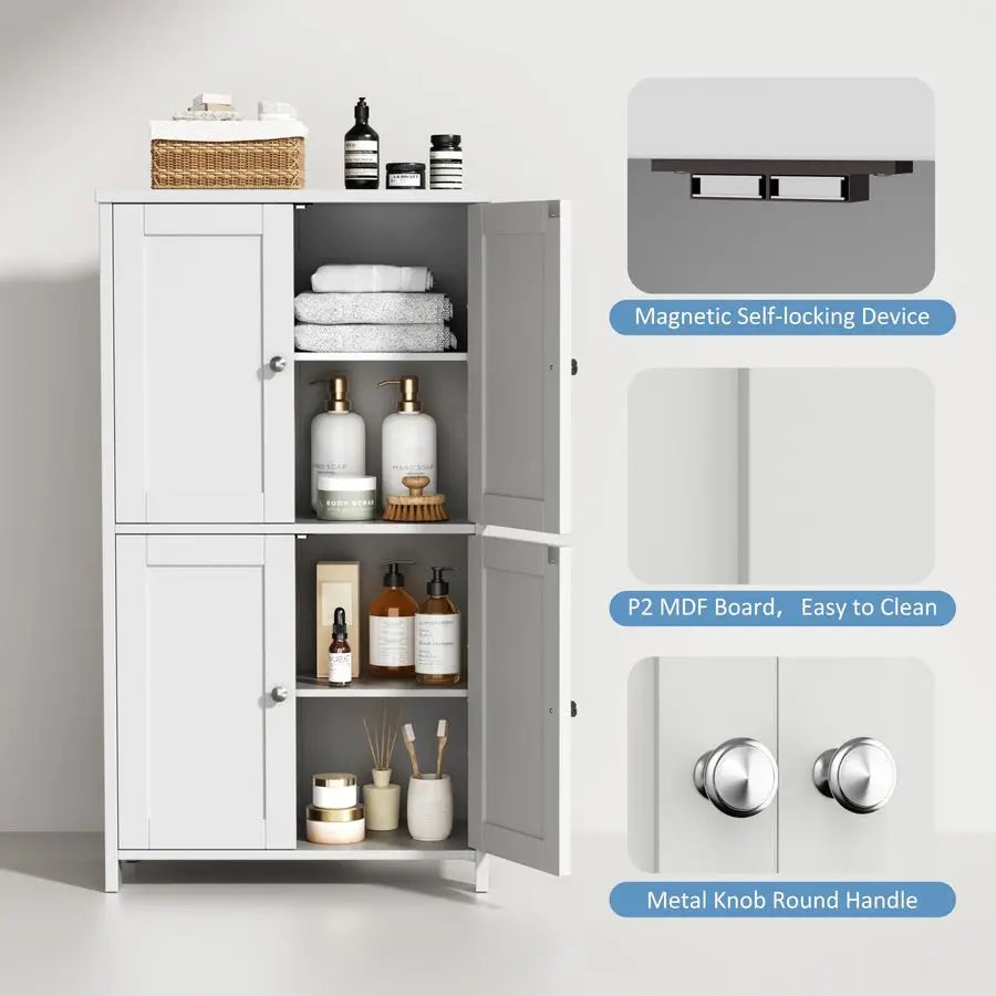Bathroom Storage Cabinet With Magnetic Doors And Shelves