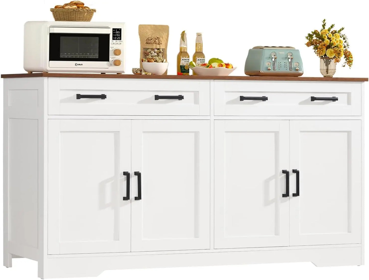 Buffet Cabinet With Storage Drawers And Adjustable Shelves