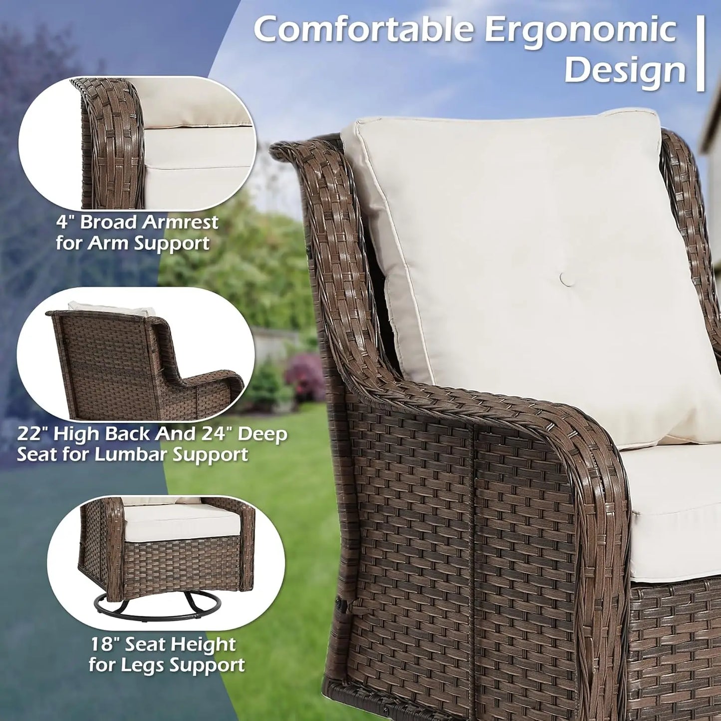 360 Swivel Patio Set Wicker Chairs And Side Table Outdoor