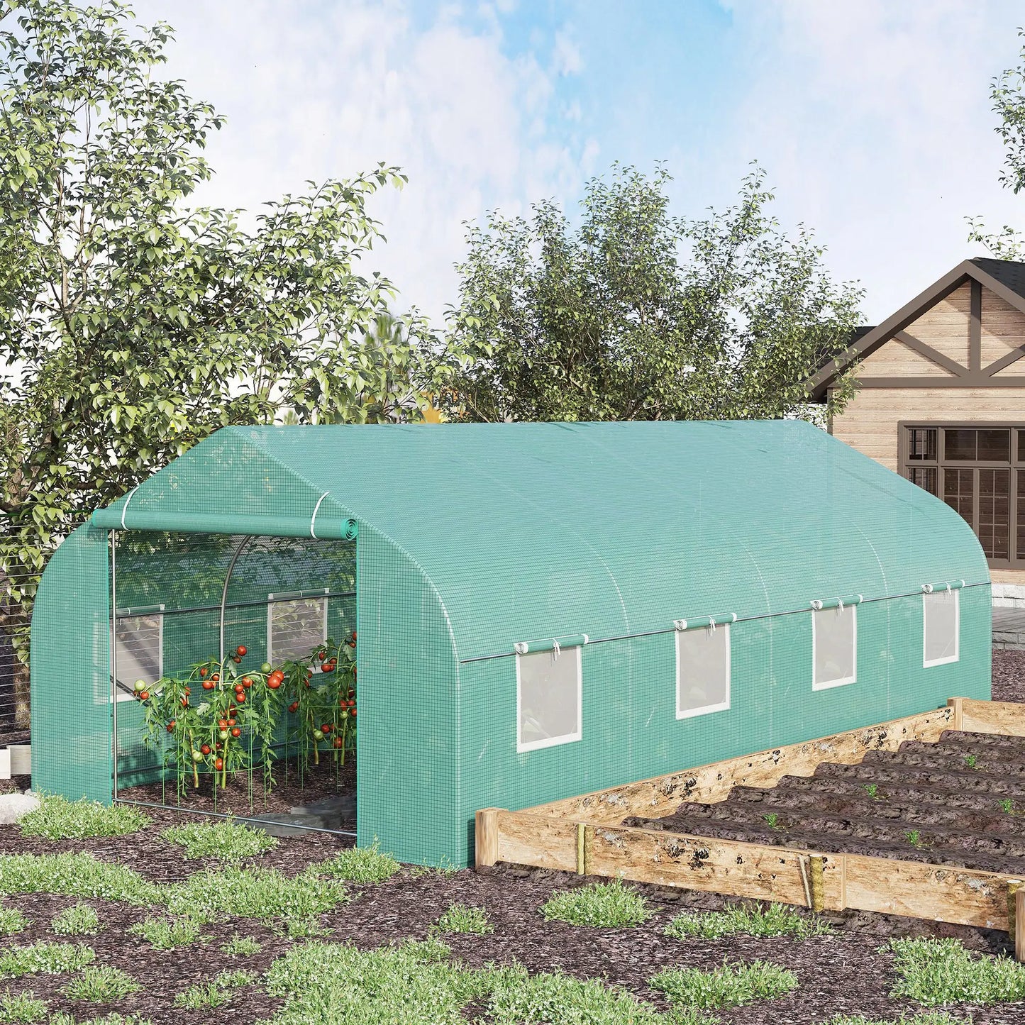Outsunny Walk-In Greenhouse With Steel Frame For Gardening