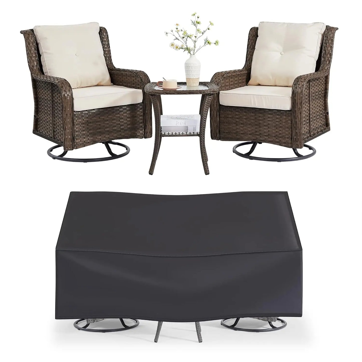 360 Swivel Patio Set Wicker Chairs And Side Table Outdoor
