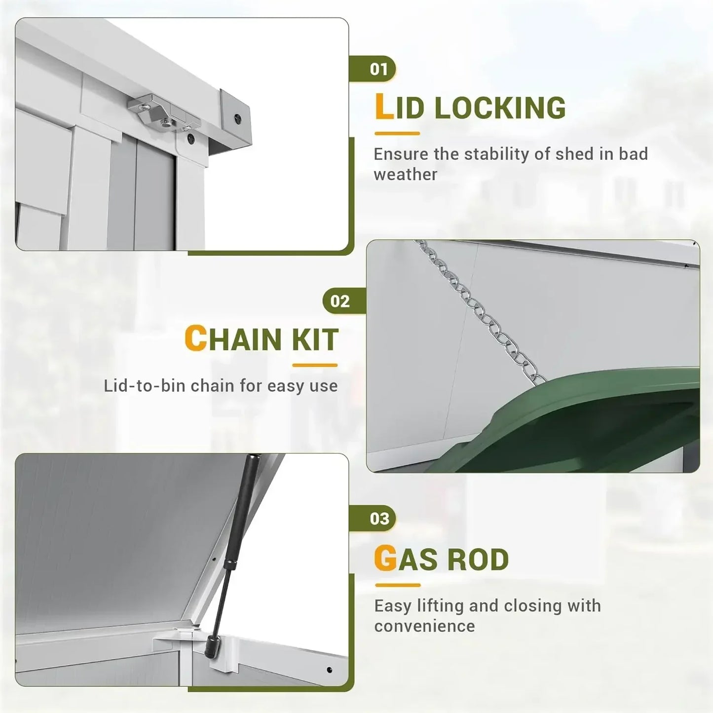 Weatherproof Resin Horizontal Storage Shed With Thickened Floor And Gas Spring