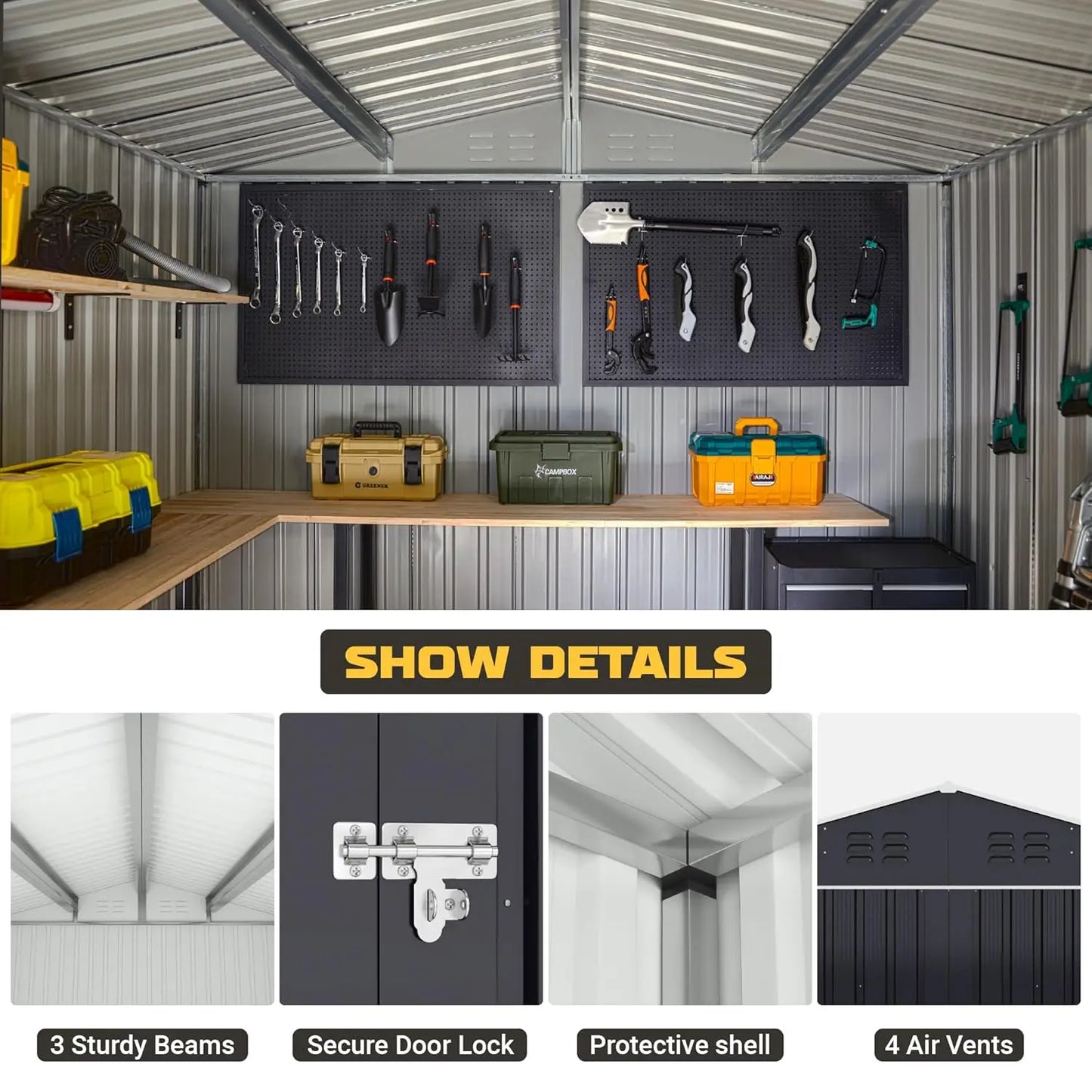 Outdoor Metal Storage Shed With Reinforced Frame And Waterproof Design