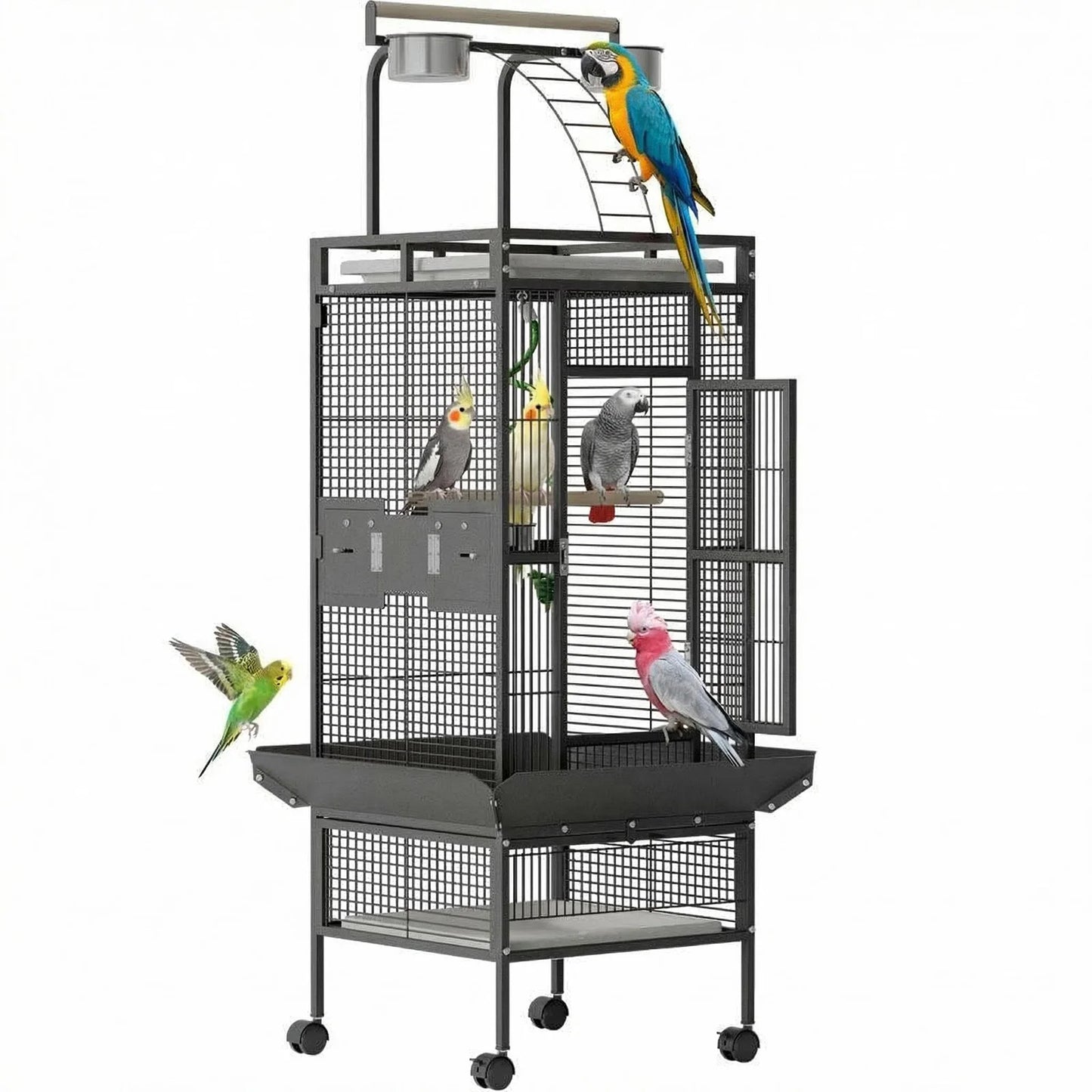 HiMISS Parrot Cage With Play Top Rolling Stand For Birds