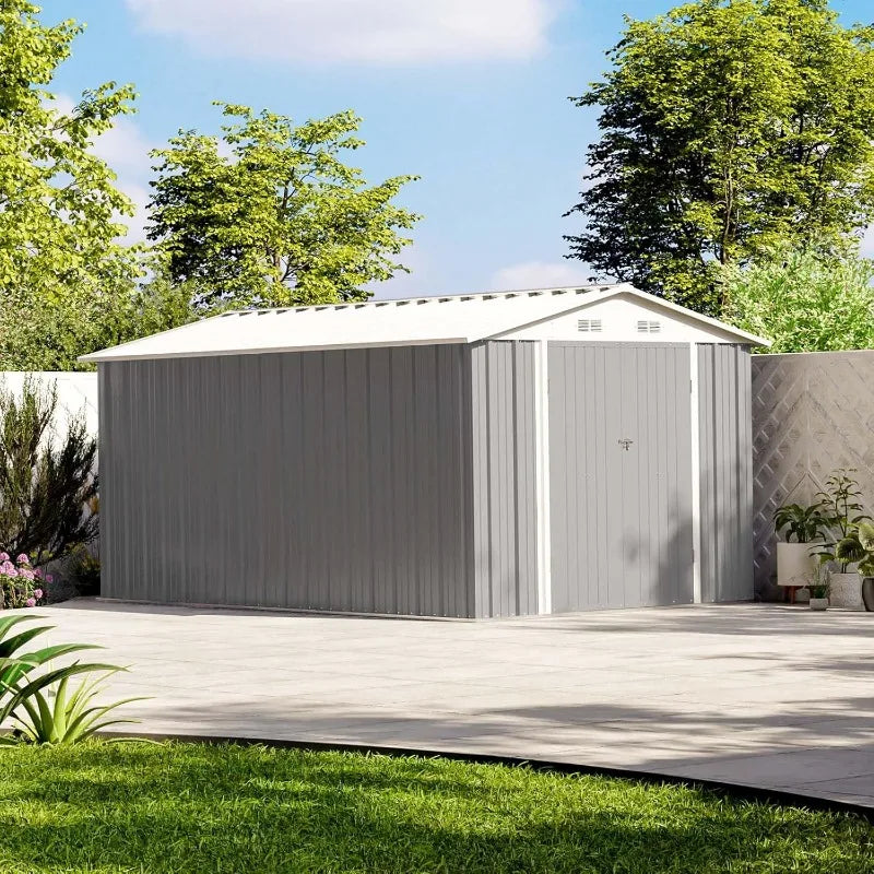Patiowell Outdoor Steel Storage Shed With Lockable Doors