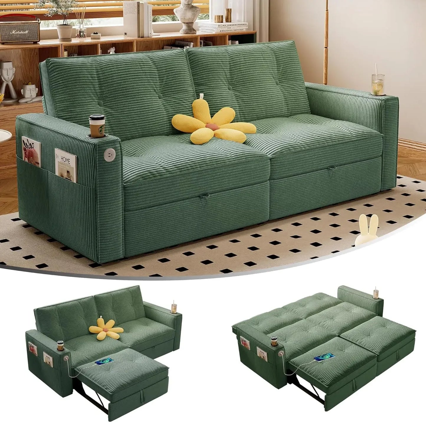 GUANGBAI Modern Sofa Bed Loveseat Sleeper With USB Pockets