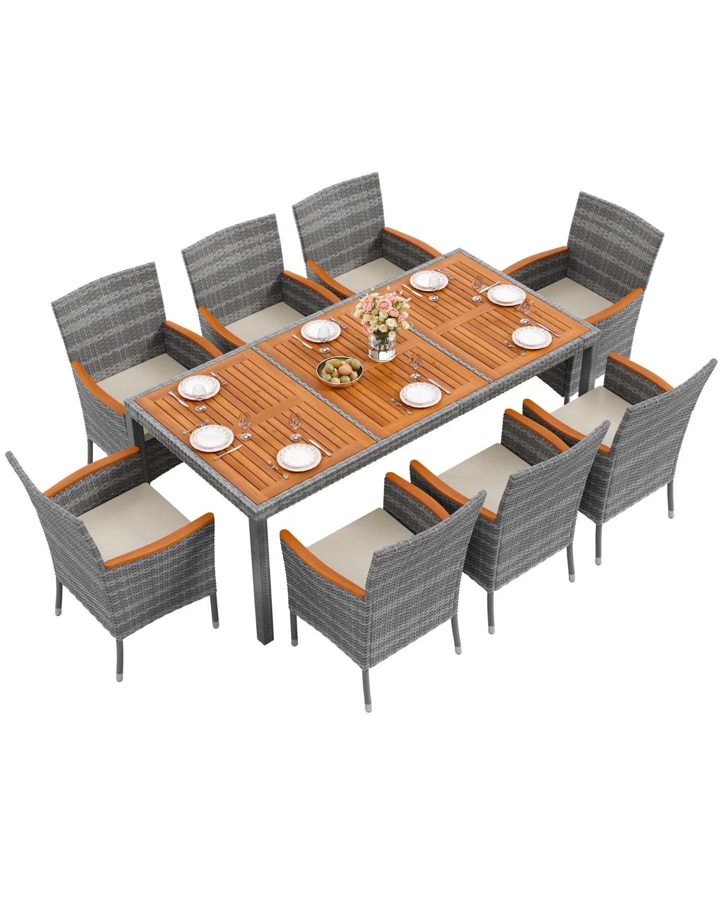 Patio Dining Set Outdoor Acacia Wood Table Chairs Cushions