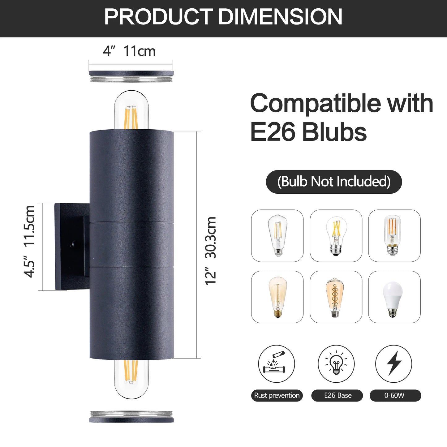 ARLGSITE IP65 Outdoor Wall Light 2 Pack E26 Aluminum Sconce