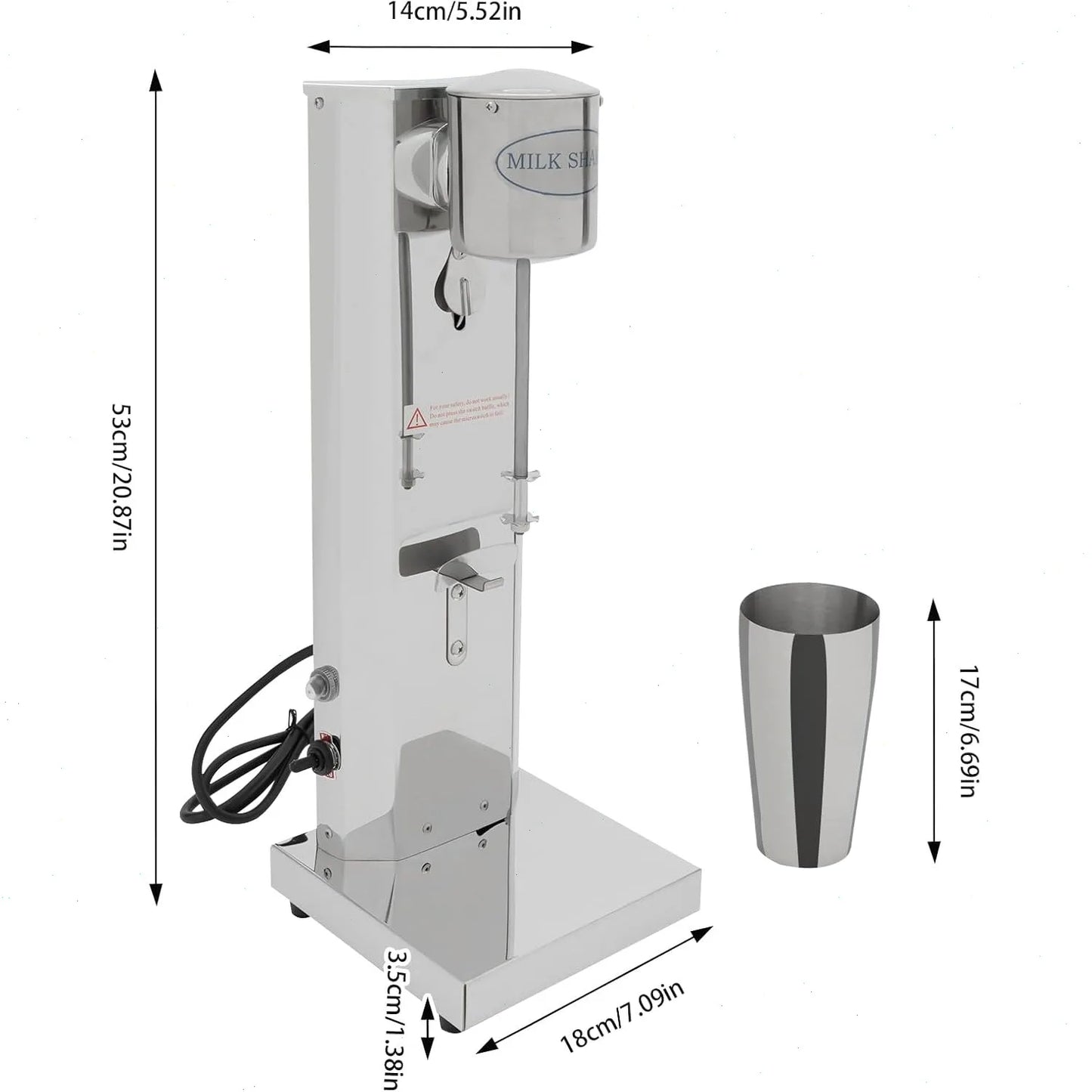 Milkshake Maker Electric Drink Mixer Stainless Steel 180W 18000RMP