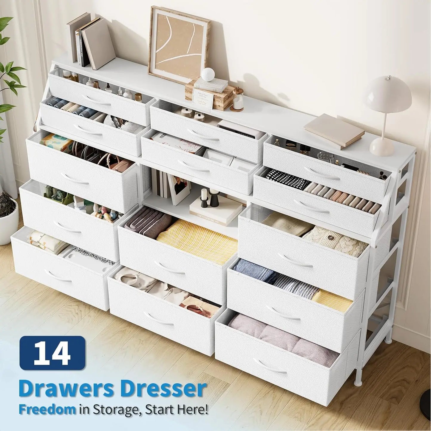 TWISTER.CK Fabric Dresser With Wooden Top And Metal Frame
