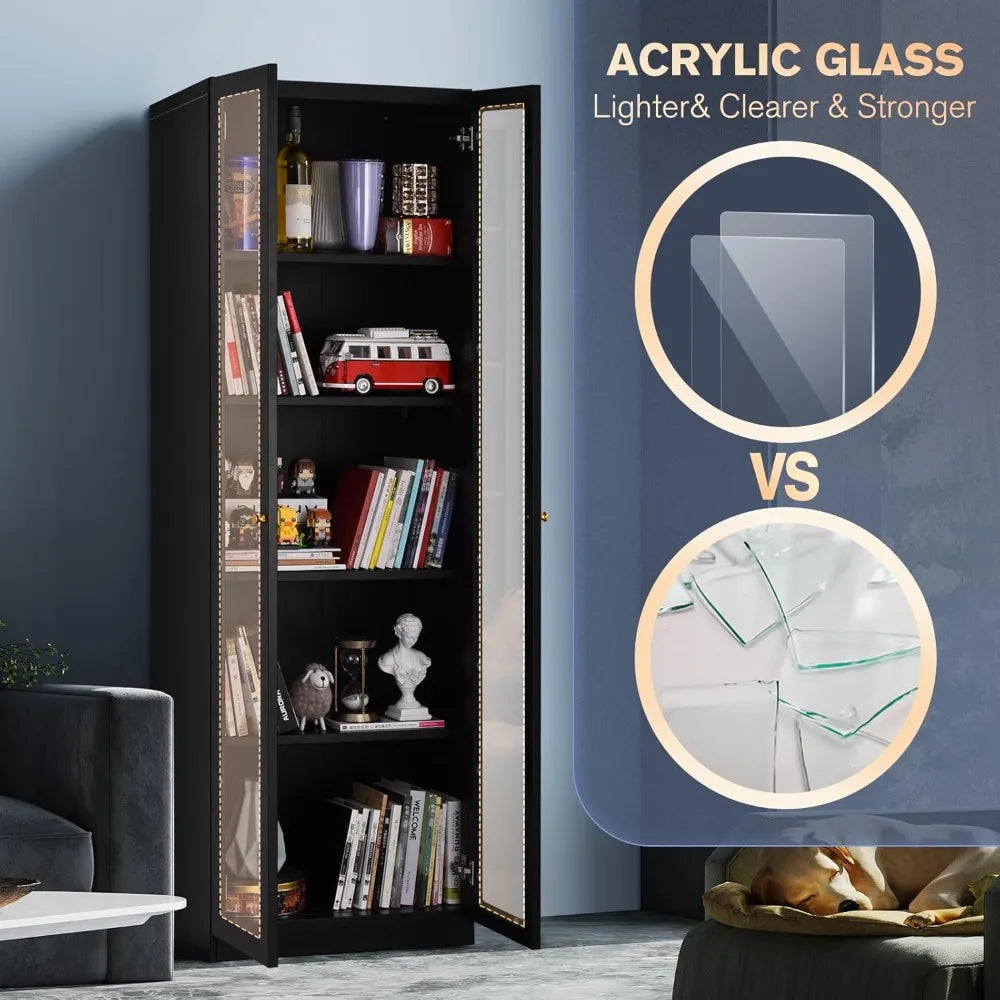 5-Tier Metal Curio Cabinet With Adjustable Shelves