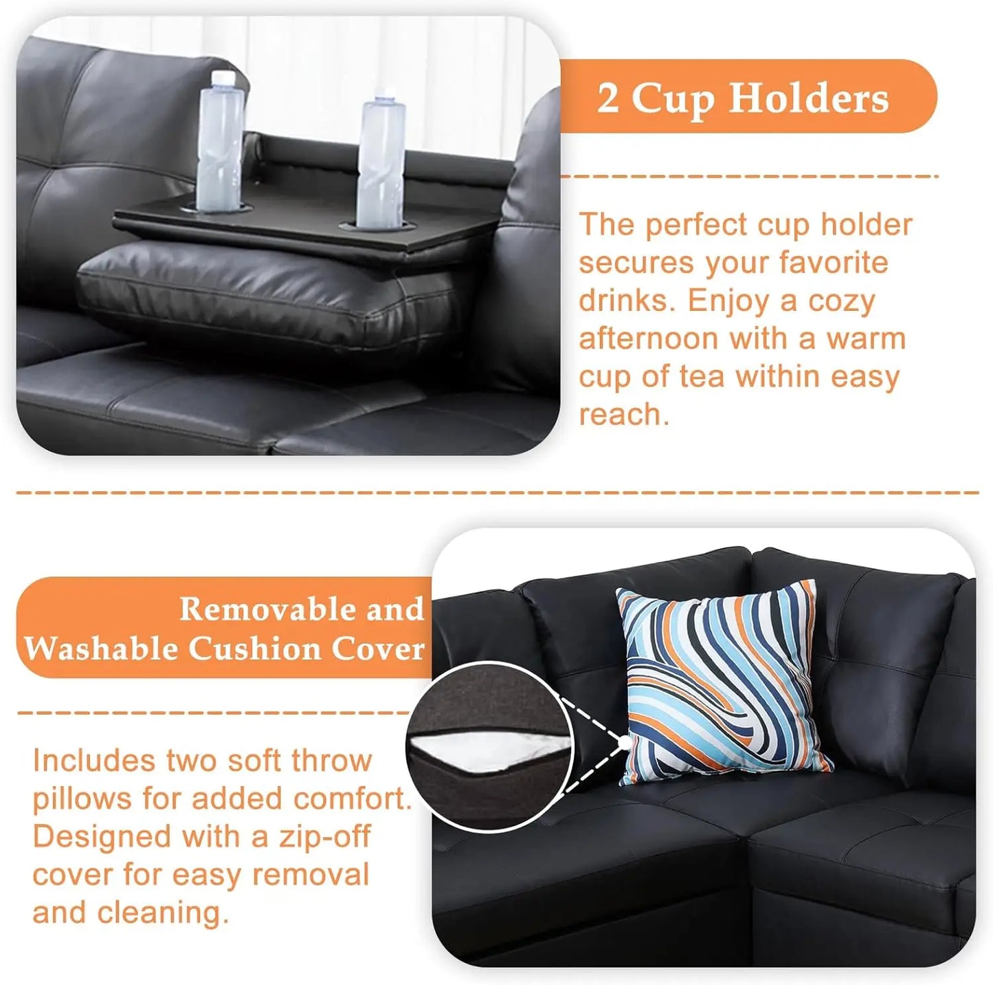 Sectional Sofa L-Shaped Set With Chaise Lounge And Ottoman Pillows