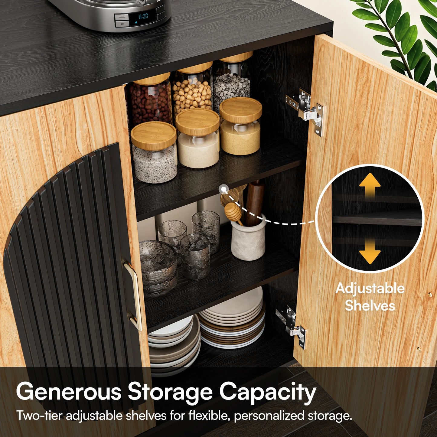 Fluted Modular Buffet Cabinet With Storage For Living Room