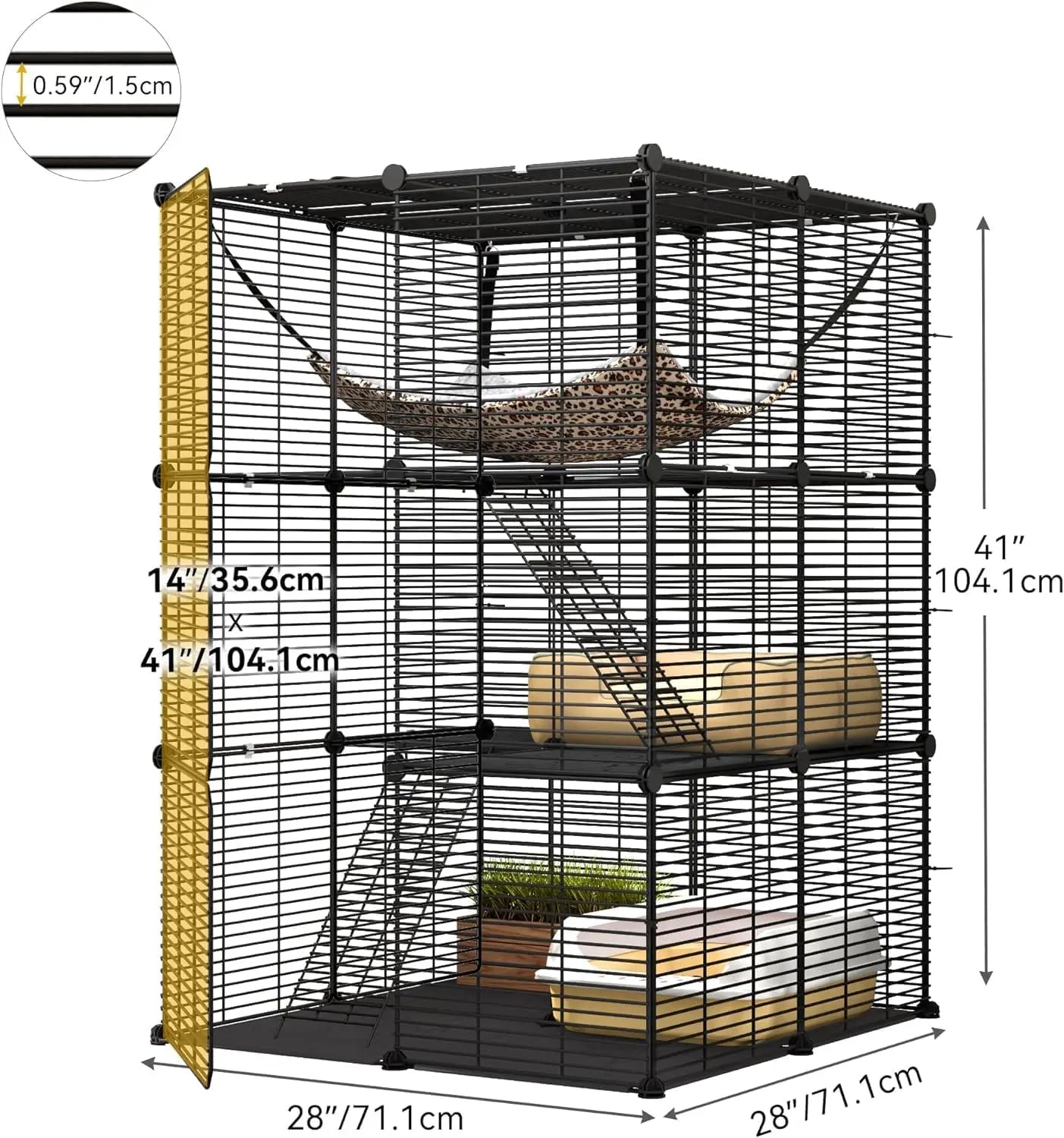 Indoor Pet Enclosure DIY Playpen Metal Kennel With Hammock Cats