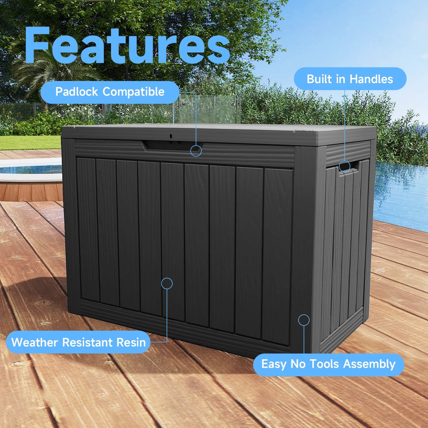 Lockable Outdoor Resin Storage Box For Patio Furniture And Tools