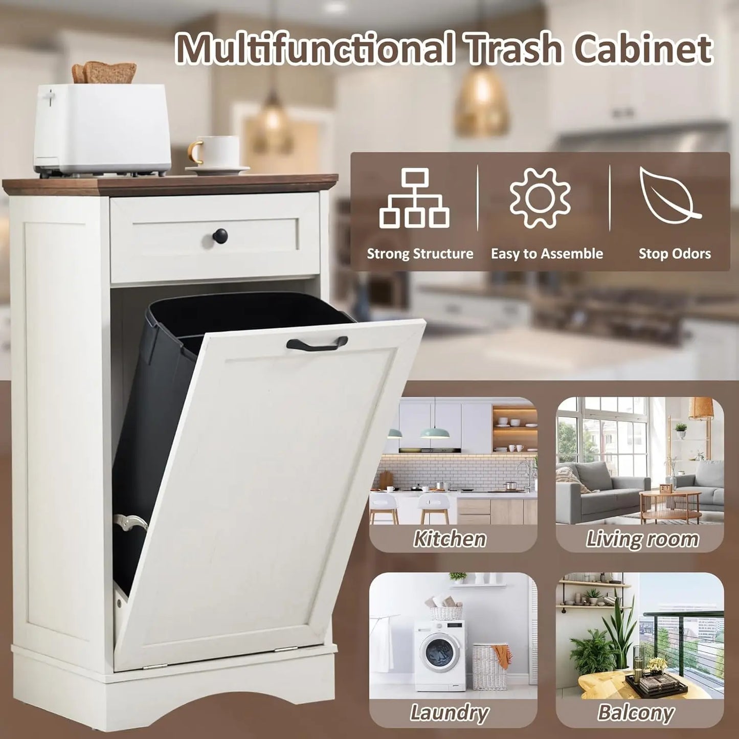 XMSJ Tilt Out Trash Cabinet Freestanding Wood Kitchen Bin