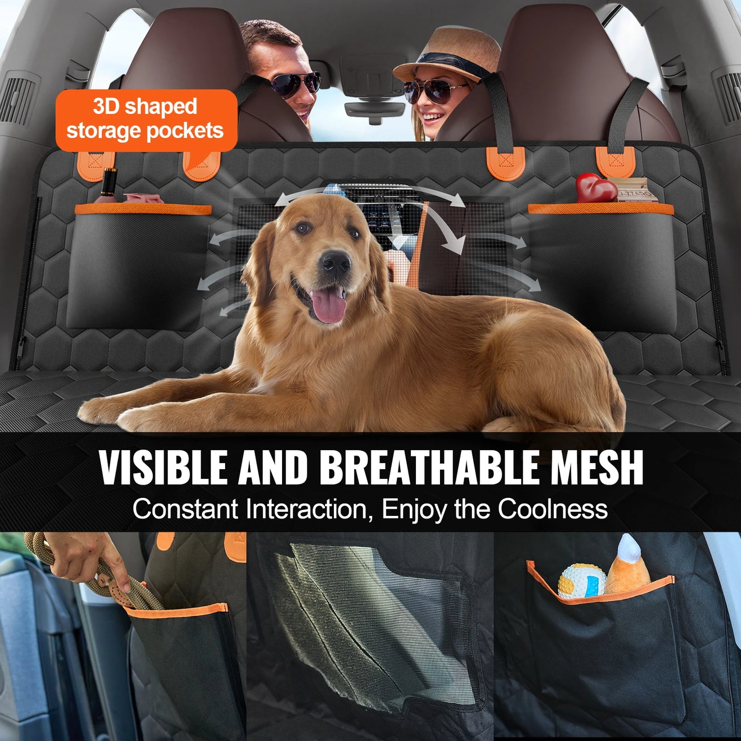 SucceBuy Back Seat Extender Dog Car Cover With Mesh Window Storage Pocket