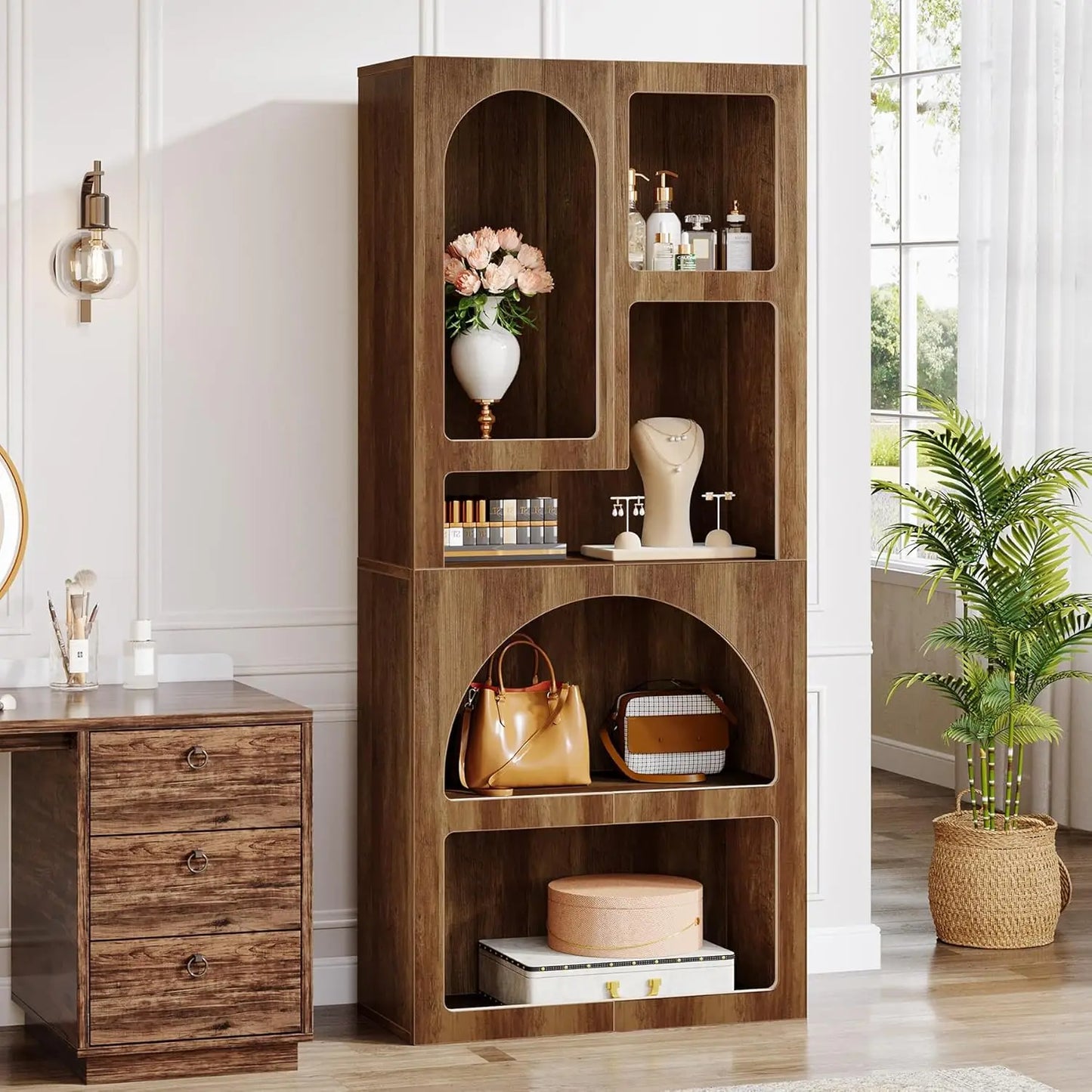 LITTLE TREE Geometric Bookshelf Arched Bookcase Free Standing