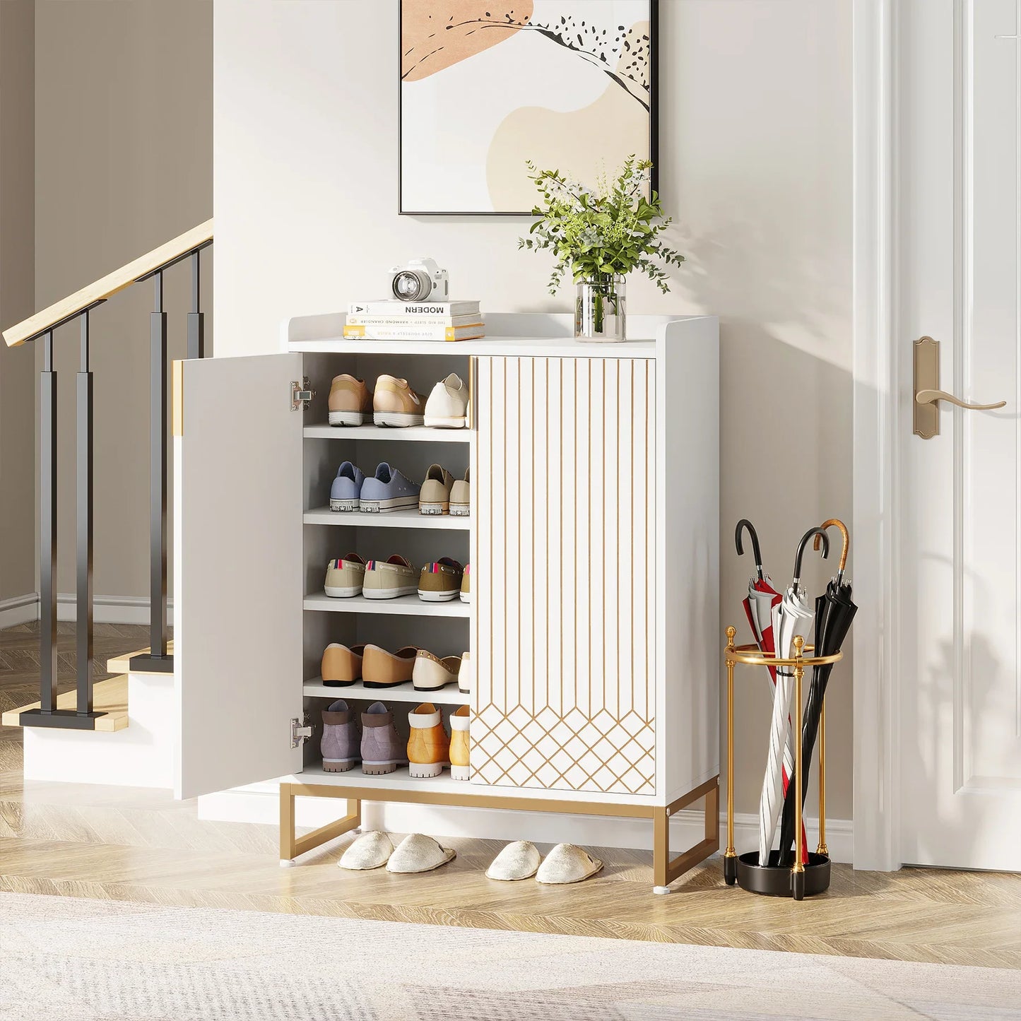 Tribesigns 5-Tier Wood Shoe Cabinet With Doors For Home