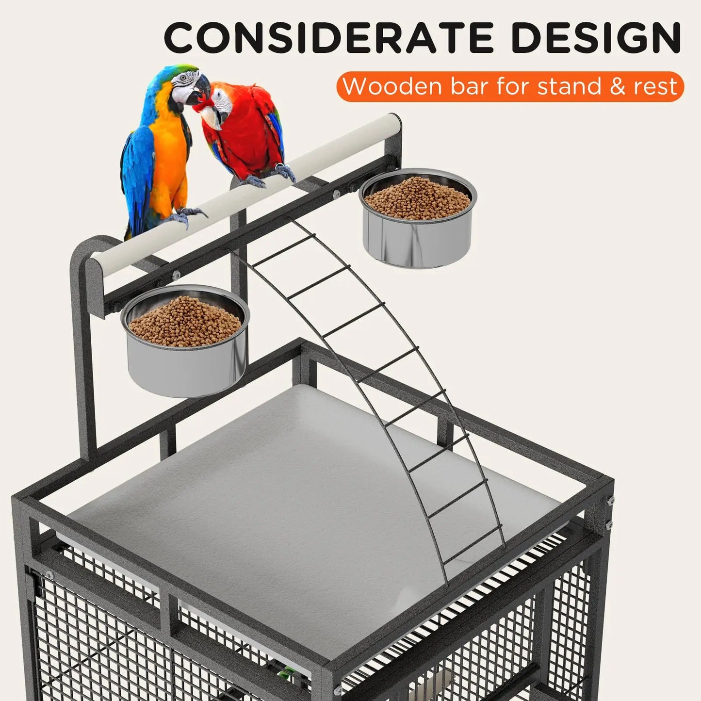 HiMISS Parrot Cage With Play Top Rolling Stand For Birds