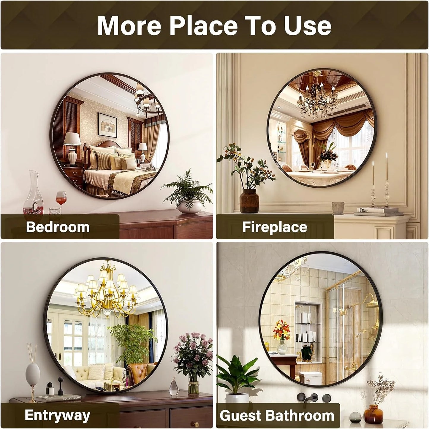 Round Metal Wall Mirror Matte Finish For Entryway Bathroom Living Room Decor