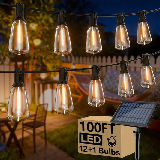 ST38 Solar String Lights 24 LED Bulbs Waterproof Outdoor Patio