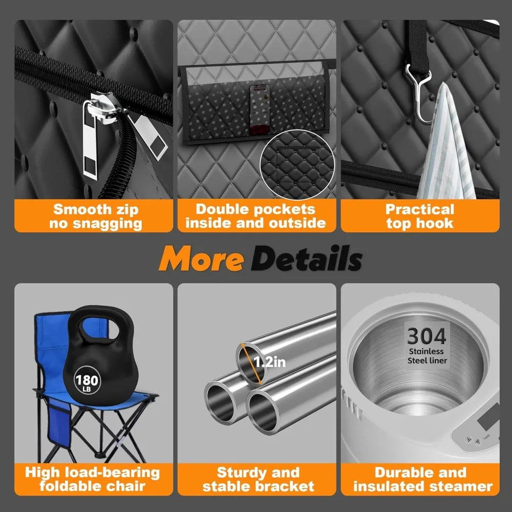 Two Person Portable Steam Sauna With Dual Steamers And Remote
