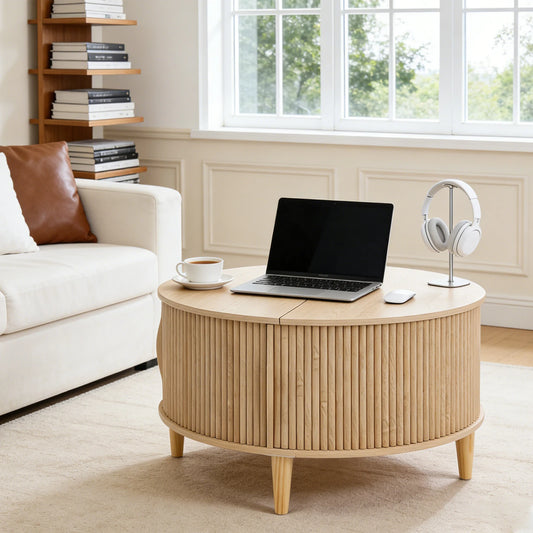 JHK Round Coffee Table With Flip Top Storage Living Room