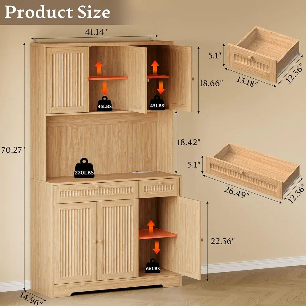 Illuminated Tall Kitchen Pantry Cabinet With Charging And Microwave Storage