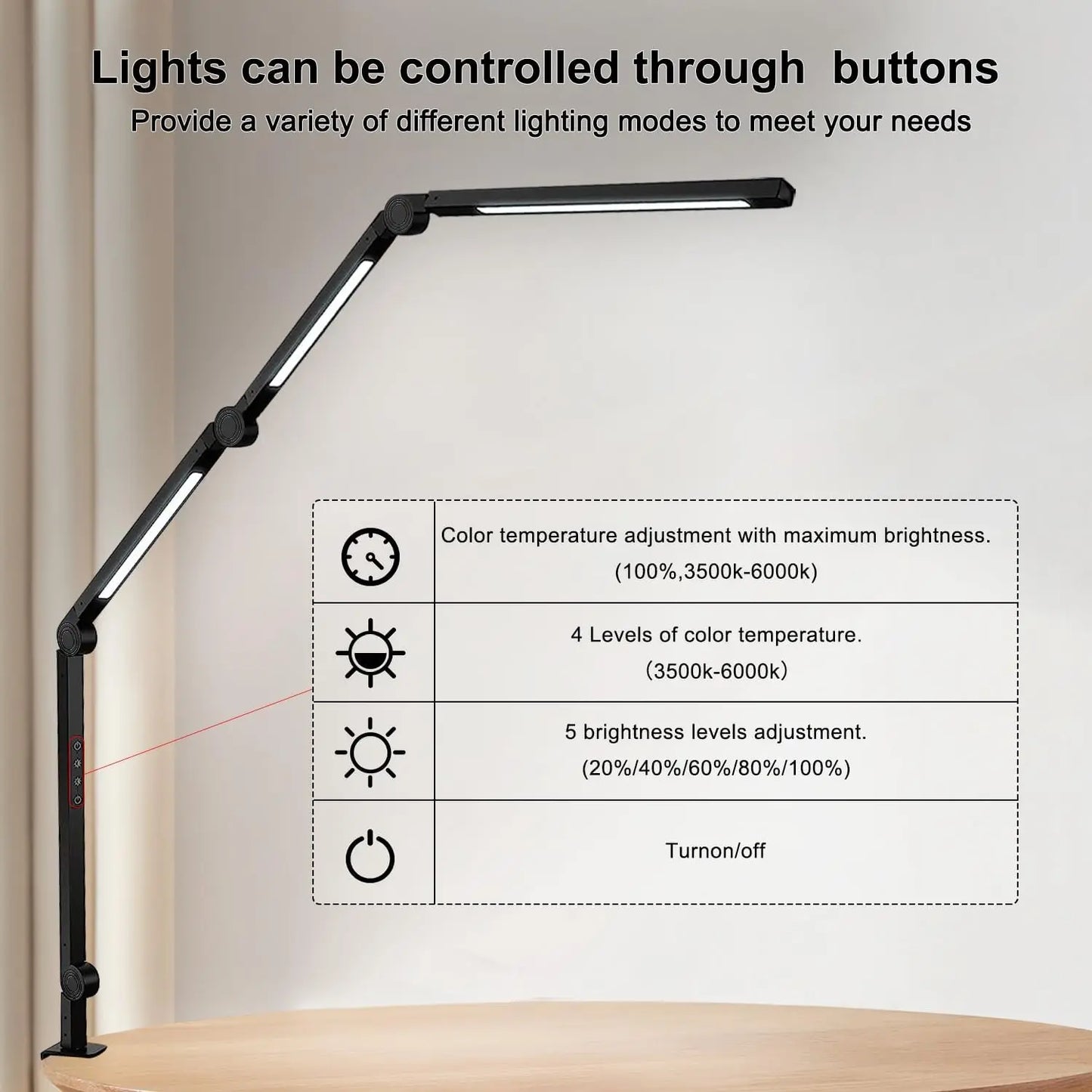 LED Desk Lamp With Clamp Flexible Swing Arm Dimmable
