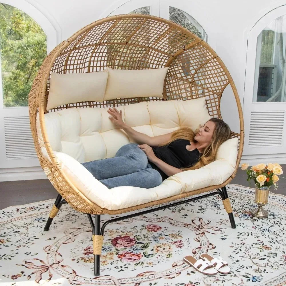 Double Egg Lounge Chair Indoor Outdoor Two Person With Padded Cushions
