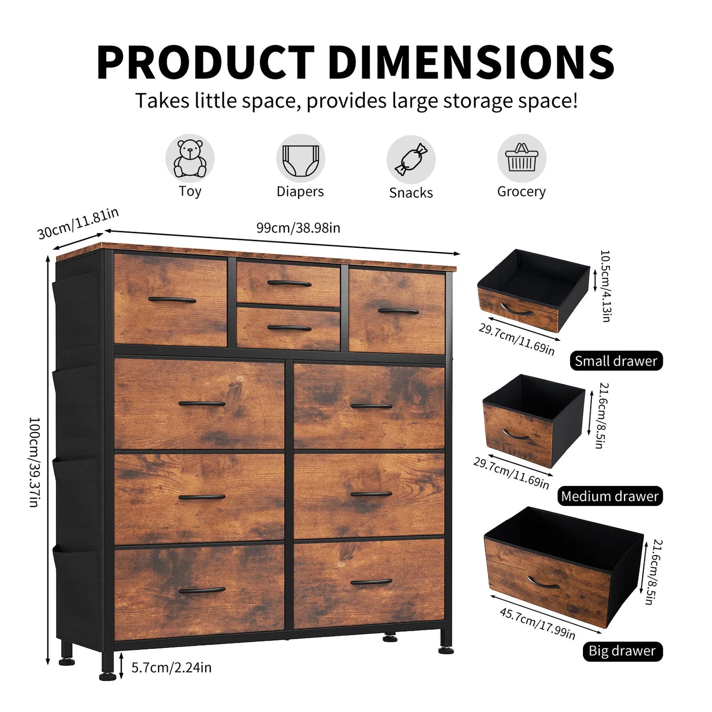 JHK Living Room Fabric Drawer Cabinet With Steel Frame