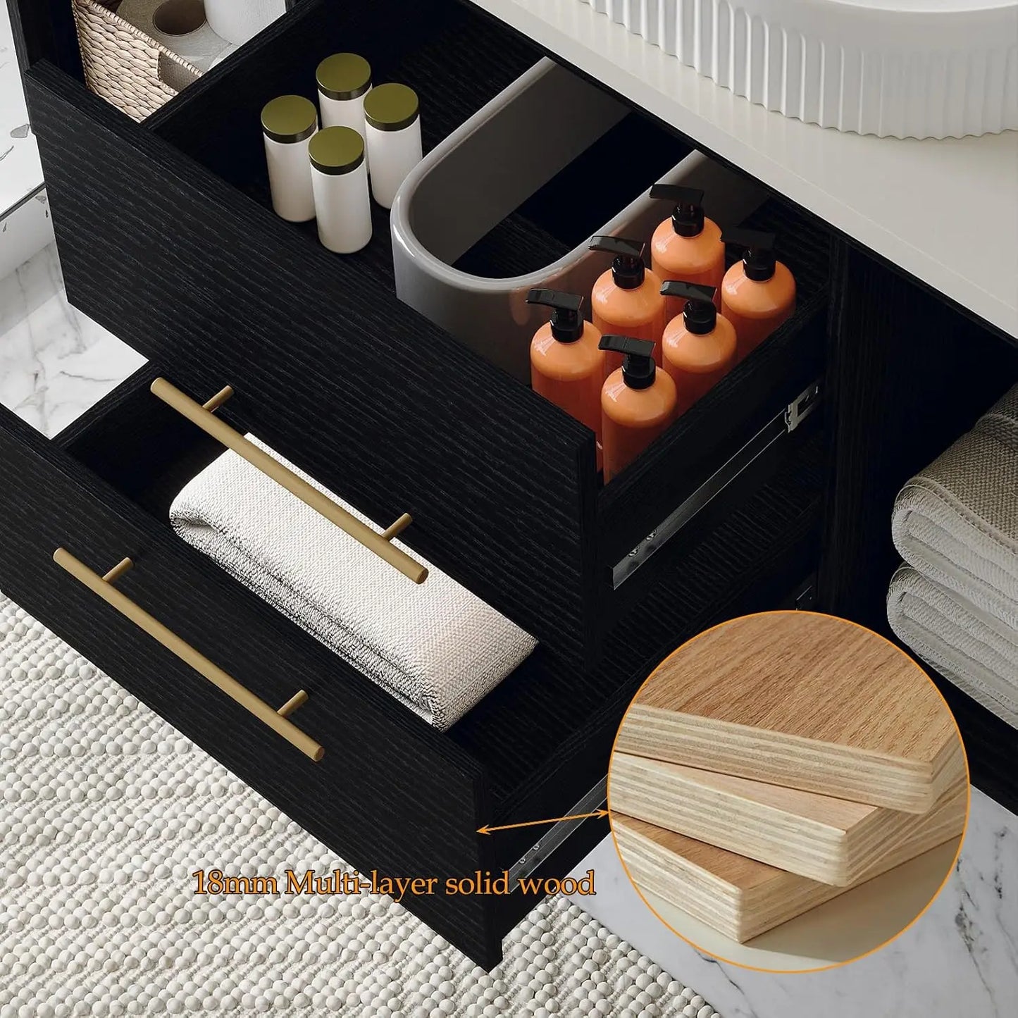 Modern Floating Bathroom Vanity With Ceramic Sink And Wood Cabinet