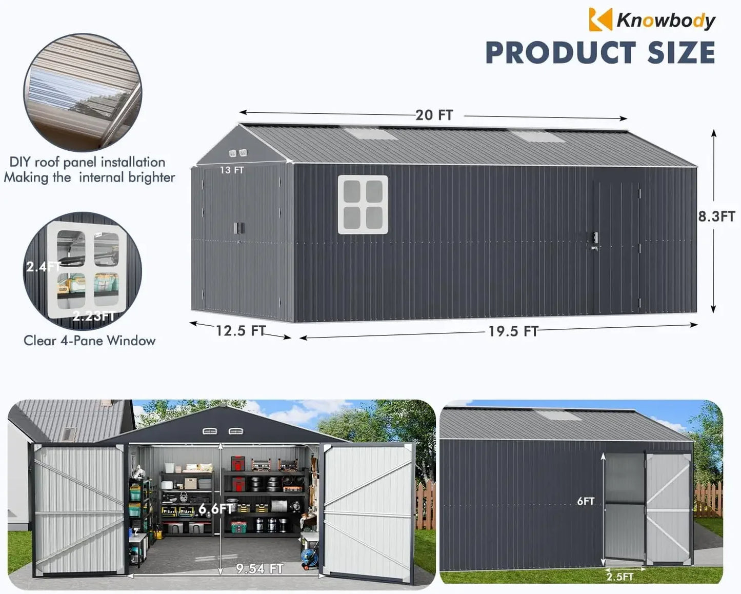 Metal Garage Shed Carport Workshop Outdoor Building With Reinforced Truss
