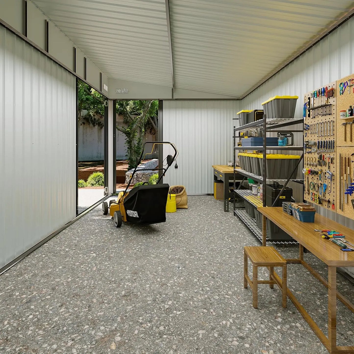 Outdoor Lean To Shed With Triple Doors Galvanized Steel Storage