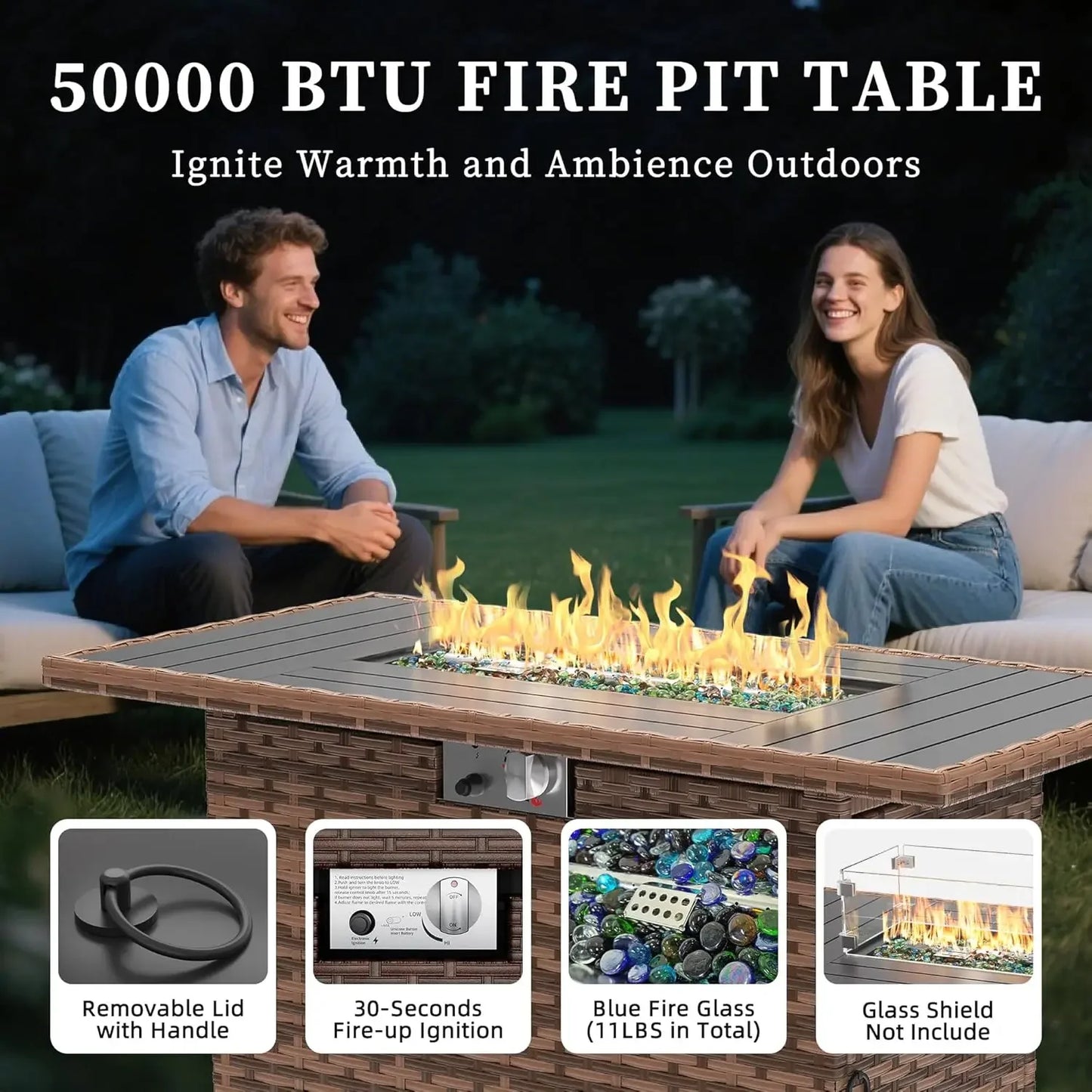 Outdoor 8-Piece Fire Pit Patio Set With All-Weather Wicker