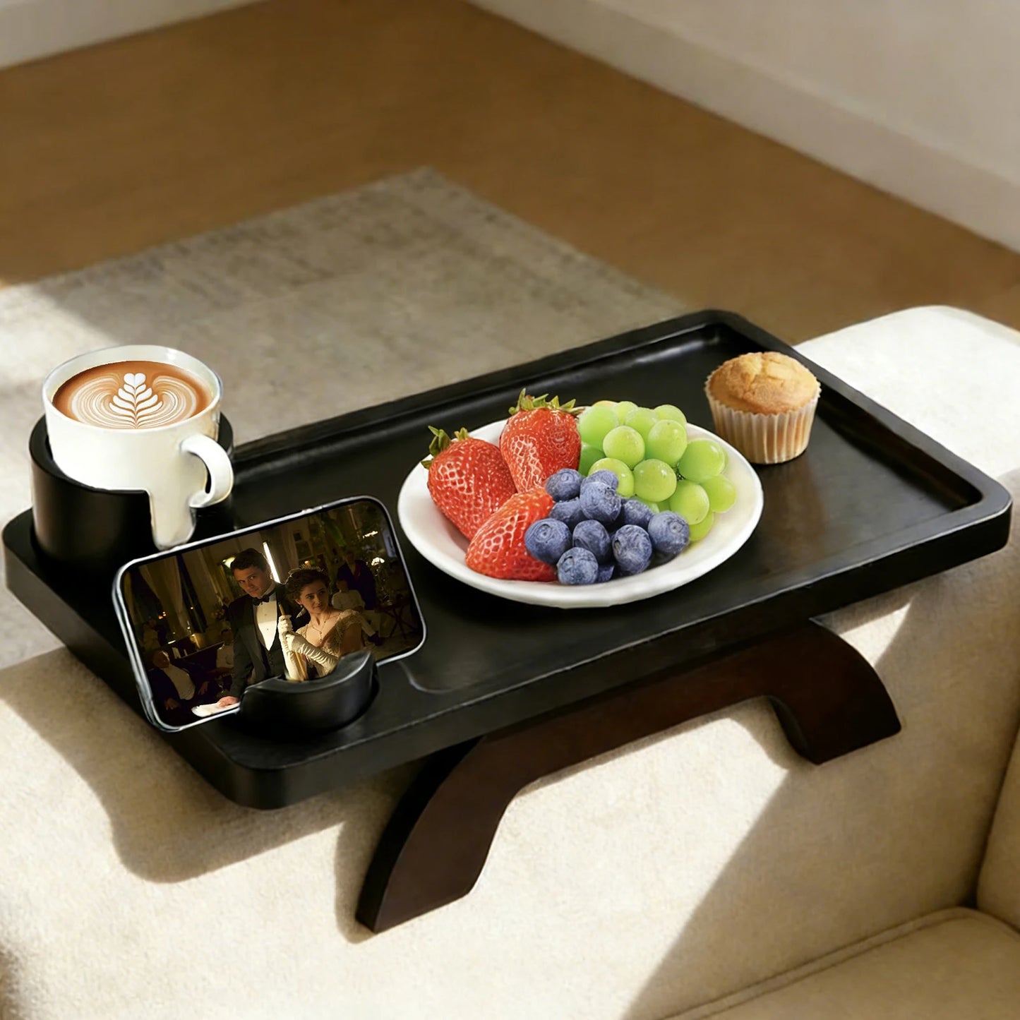 JHK Foldable Armrest Tray With Rotating Phone Holder Cup Holder