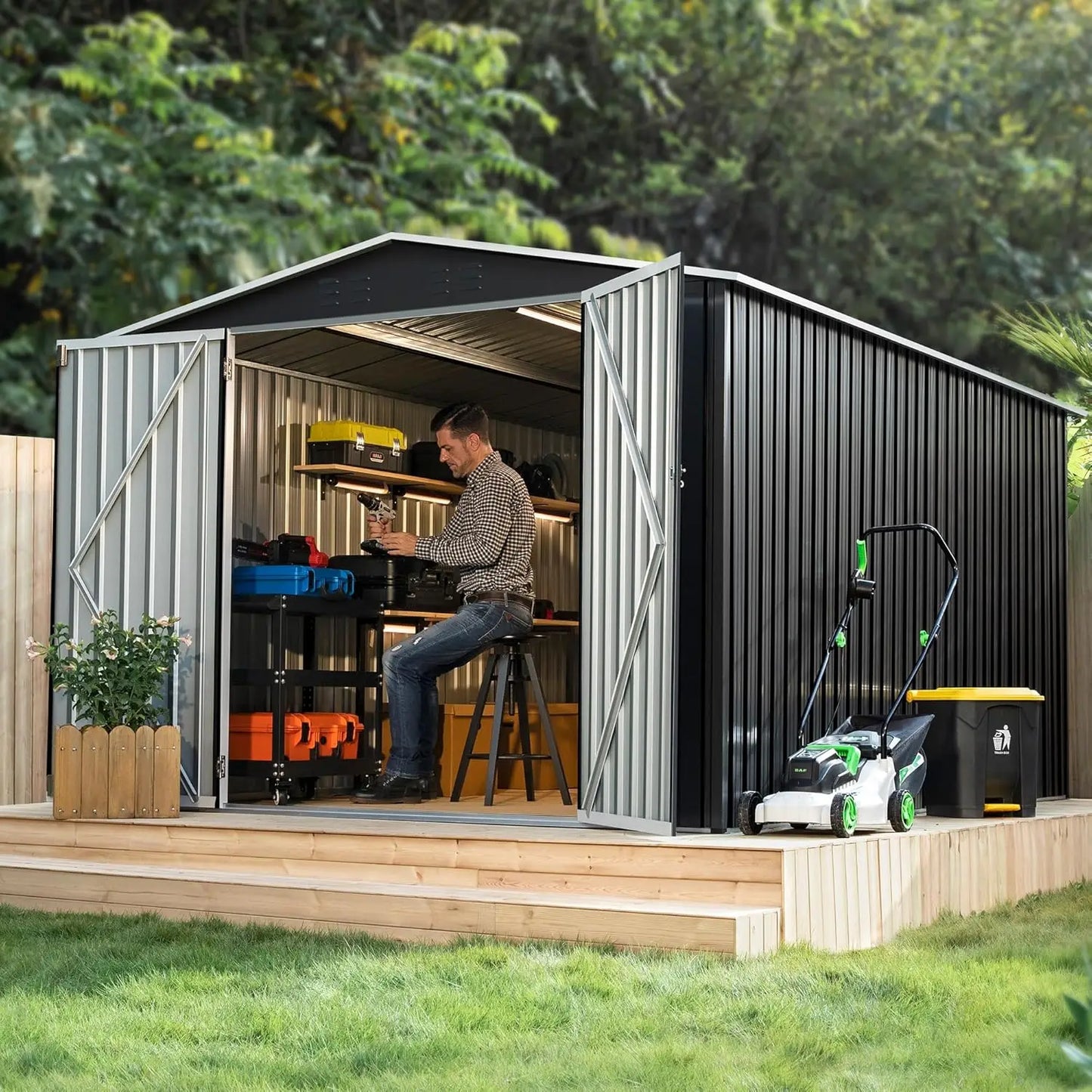 Outdoor Metal Storage Shed With Reinforced Frame And Waterproof Design
