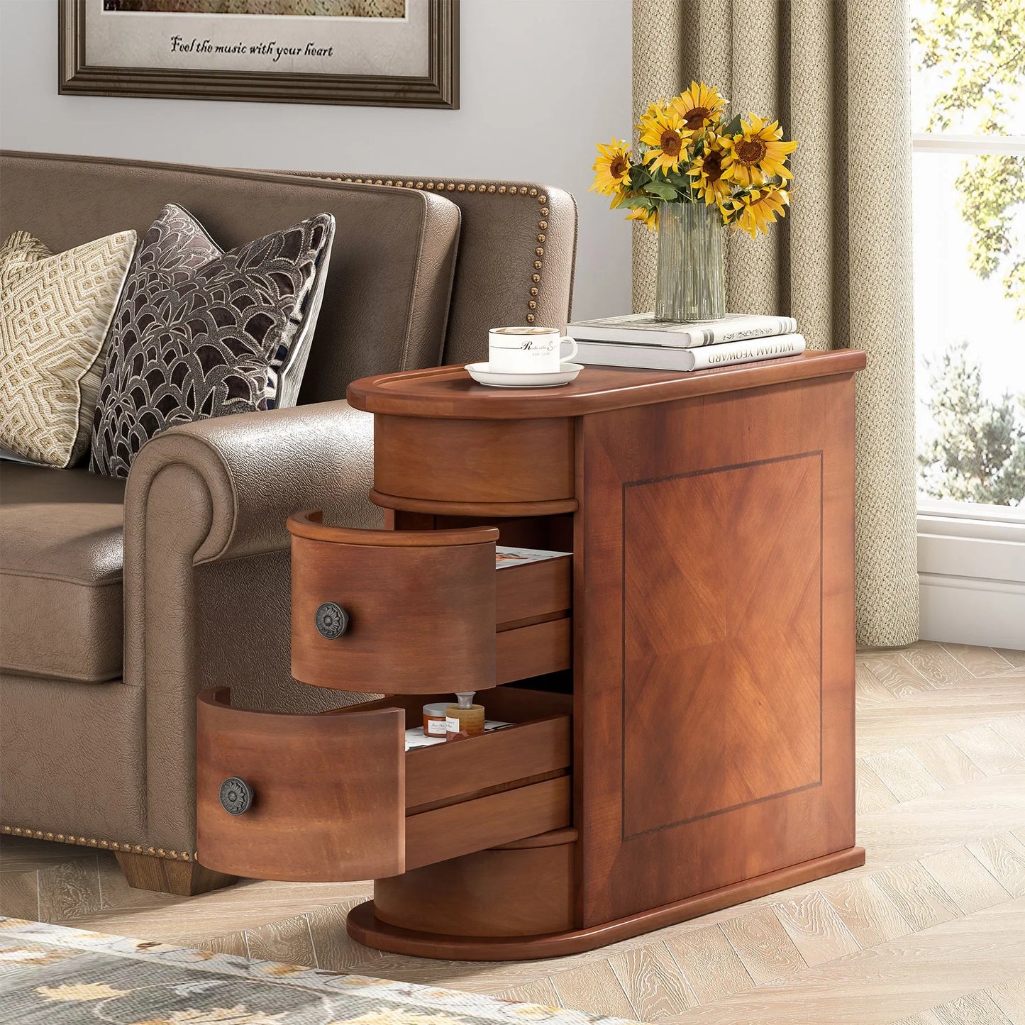 Tribesigns End Table With Drawer Modern Solid Wood Nightstand