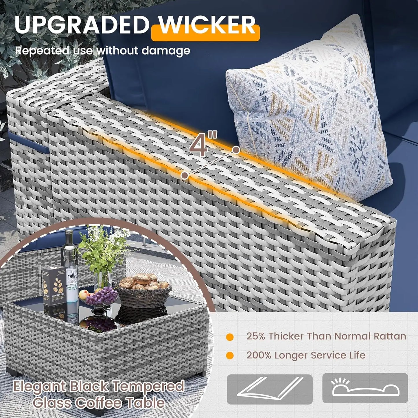 Patio Outdoor Wicker Furniture Set With Tea Table Cover