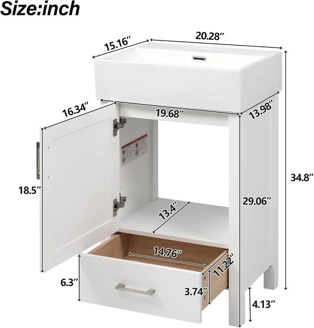 Freestanding Bathroom Vanity With Ceramic Sink Soft Closing Doors Drawers