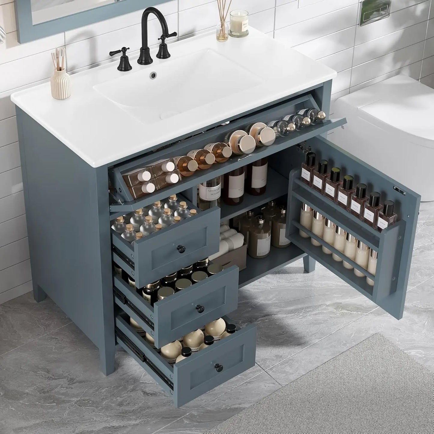Free Standing Bathroom Vanity With Sink And Ceramic Basin