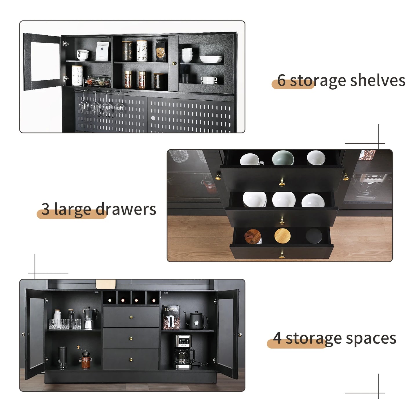 VOWNER Pantry Cabinet With Pegboard Cup Holder And Power Outlet