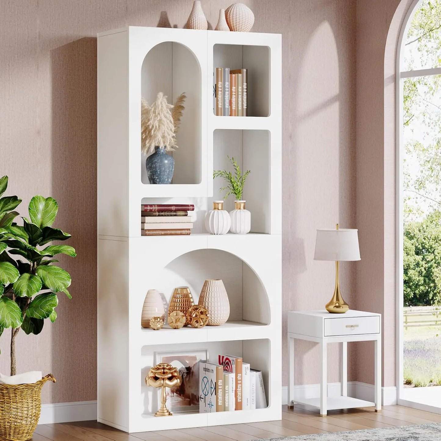 LITTLE TREE Geometric Bookshelf Arched Bookcase Free Standing