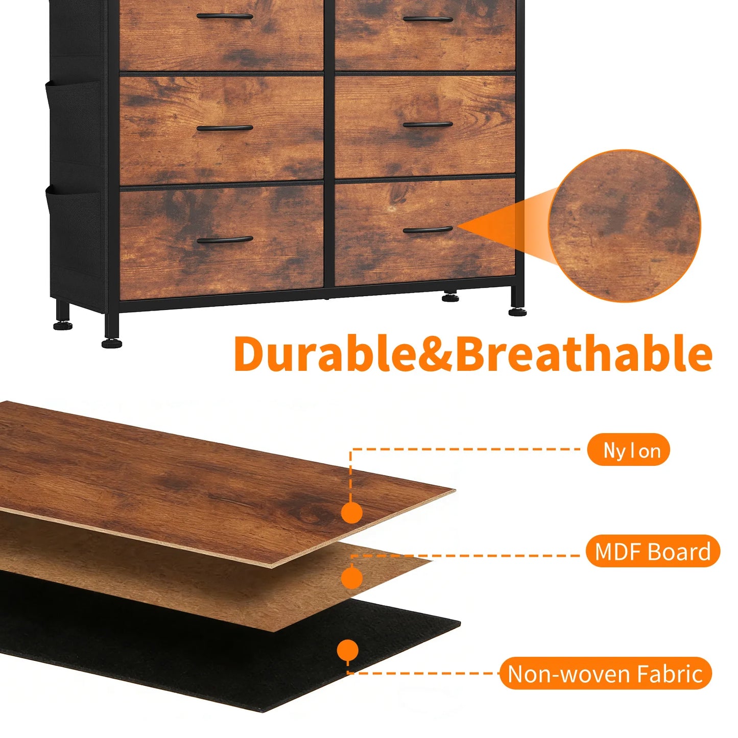 JHK Living Room Fabric Drawer Cabinet With Steel Frame