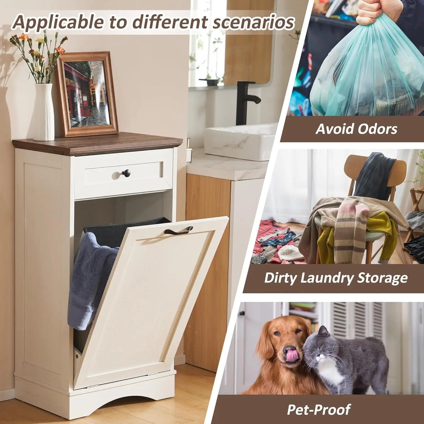 XMSJ Tilt Out Trash Cabinet Freestanding Wood Kitchen Bin